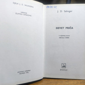 Devet Prica 9 Nine Stories JD J D Salinger RARE Croatian Foreign Language Book